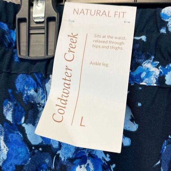 NWT COLDWATER CREEK Pants Womens Large Navy Floral Ankle Natural Fit Drawstring - Picture 4 of 15
